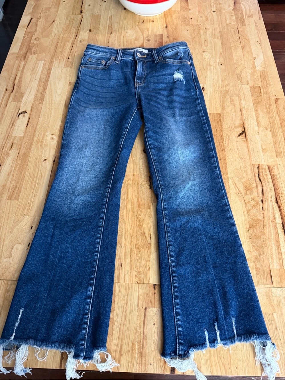Zenana Outfitters Dark Blue Distressed Flare Jeans